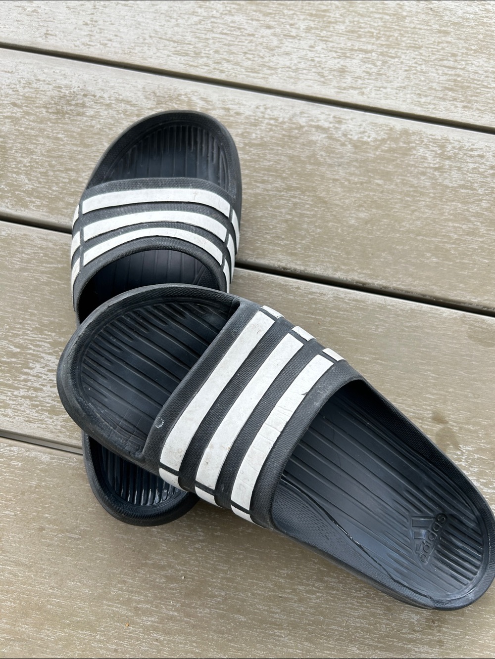 adidas Black and White Kids Slide Sandals